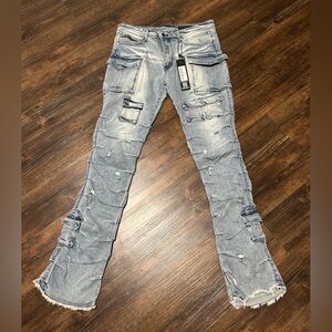 NWT Men’s Rockstar Original Gentry Light Blue Stacked Flare Slim Fit Jeans, Sz36